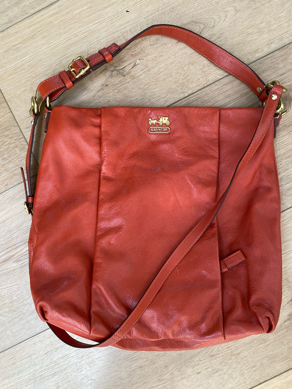 Coach Orange Rust Leather Shoulder Bag with Gold Hardware